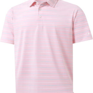 HypeThreadz Men’s Light Pink Stripe Golf Polo Shirt – Short Sleeve Casual Collared Shirt